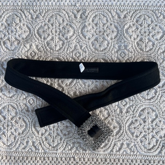 María Calderara Belt Crystal Buckle Black 100% Wool Waist